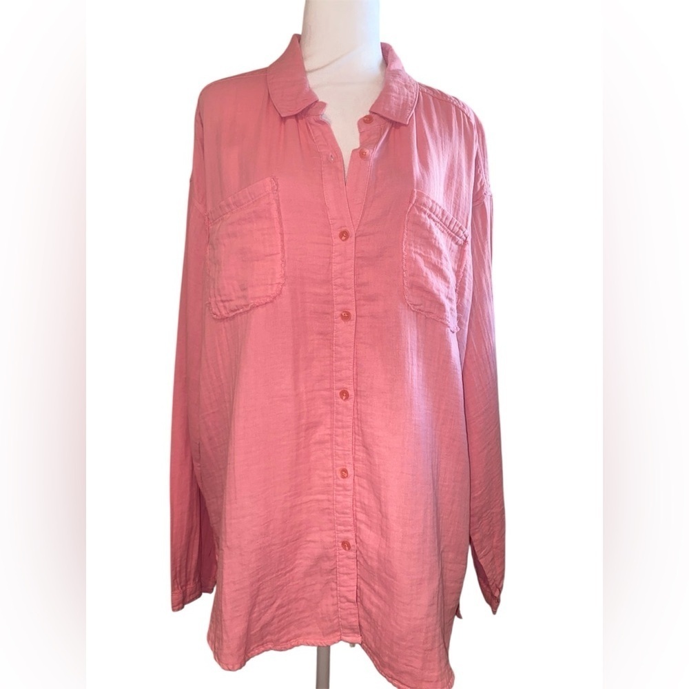 Mododoc Women's Pink Button-Up Shirt,Size XLarge 100% Cotton Long Sleeve,Collar